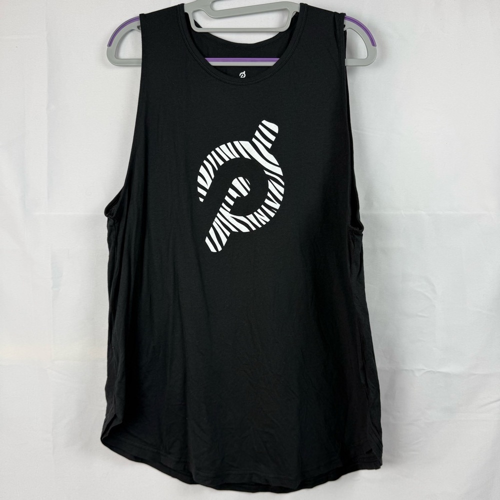 Peloton Black Cotton Zebra Print Logo Sleeveless Athletic Loose Fit Tank XXL